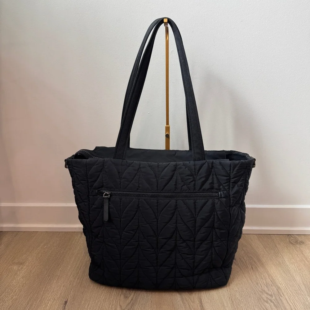 Kate Spade New York Chelsea Black Quilted Nylon Baby Bag Diaper Tote with Mat